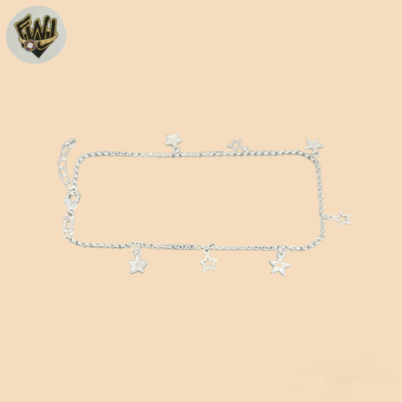 (2-0177) 925 Sterling Silver - 2mm Link Charms Anklet - 9