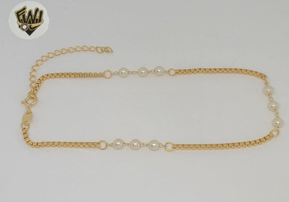 (1-0268) Gold Laminate - 2mm Link Pearls Anklet - 10