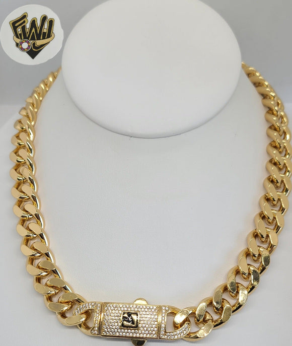 (1-6244) Gold Laminate - 13mm Zircon Closure Curb Necklace - BGO