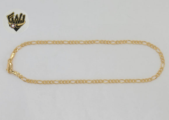 (1-0005) Gold Laminate - 3mm Figaro Link Anklet - 11