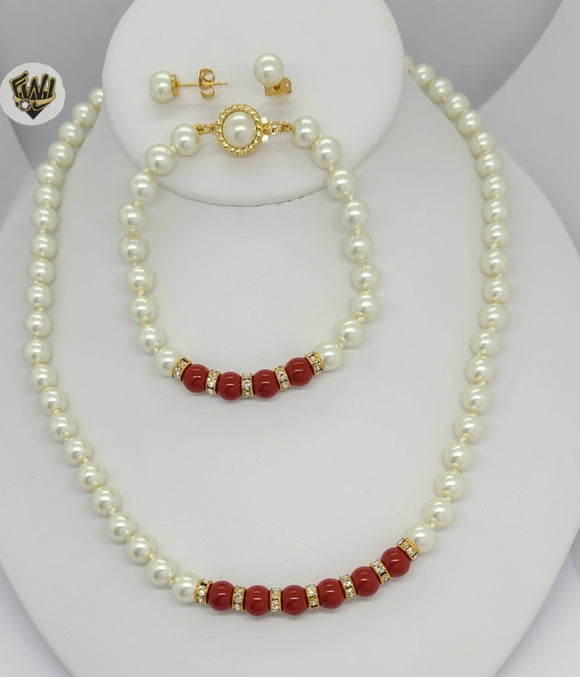 (MSET-36) Gold Laminate - 7mm Two Colors Mallorca Pearls Set - BGF
