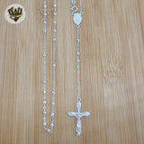 (2-2303) 925 Sterling Silver - Rosary Necklace - 24"