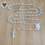 (2-2308) 925 Sterling Silver - Rosary Necklace - 24"