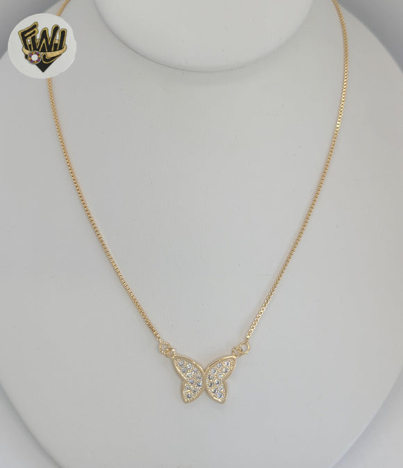 (1-6401) Gold Laminate - Curb Link Butterfly Necklace - BGF