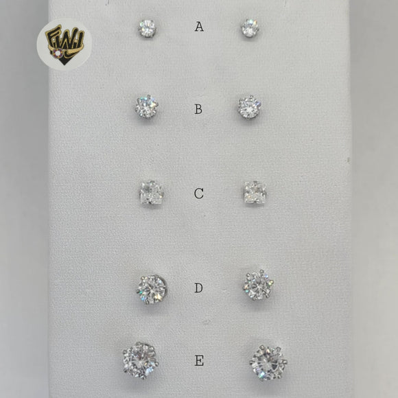 (4-2189) Stainless Steel - Zircon Stud Earrings. - Fantasy World Jewelry