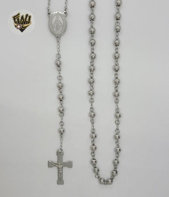 (4-6012) Stainless Steel - 6mm Rosary Necklace - 26