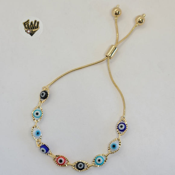 (MBRA-28) Gold Laminate - Adjustable Colorful Eyes Bracelet - BGF - Fantasy World Jewelry