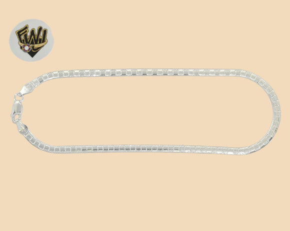 (2-0157) 925 Sterling Silver - 3mm Alternative Herringbone Anklet - 10