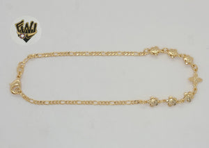 (1-0206) Gold Laminate - 2.5mm Figaro Link Flower Anklet - 10” - BGF