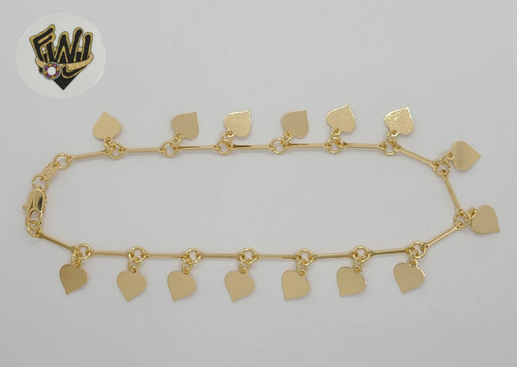 (1-0249) Gold Laminate - 1mm Hearts Anklet - 10