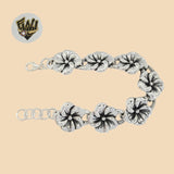 (2-0342) 925 Sterling Silver - 18.5mm Flower Link Bracelet.