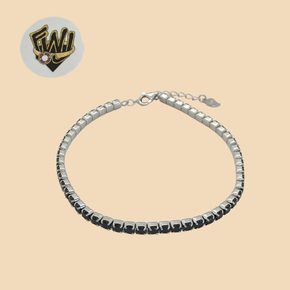 (2-0421) 925 Sterling Silver - 3mm Zircon Link Bracelet.