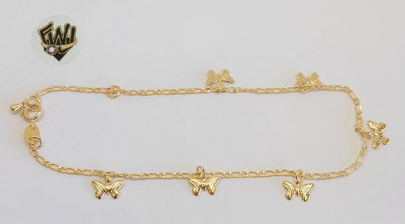 (1-0234) Gold Laminate - 1.5mm Figaro Anklet w/Charms - 10