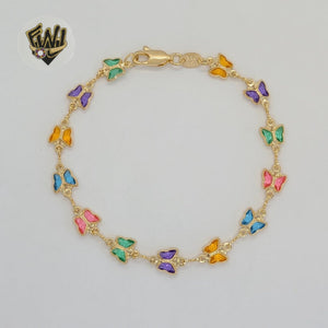 (1-0640) Gold Laminate - 7mm Colorful Butterfly Bracelet - 7.5" - BGF