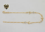 (1-0154) Gold Laminate - 3mm Figaro Link Dolphin Anklet - 10” - BGF