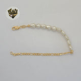 (1-0756) Gold Laminate - 3mm Figaro Pearls Bracelet - BGF