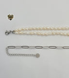 (4-7004) Stainless Steel - 4mm Paper Clip Pearl Necklace - 14". - Fantasy World Jewelry