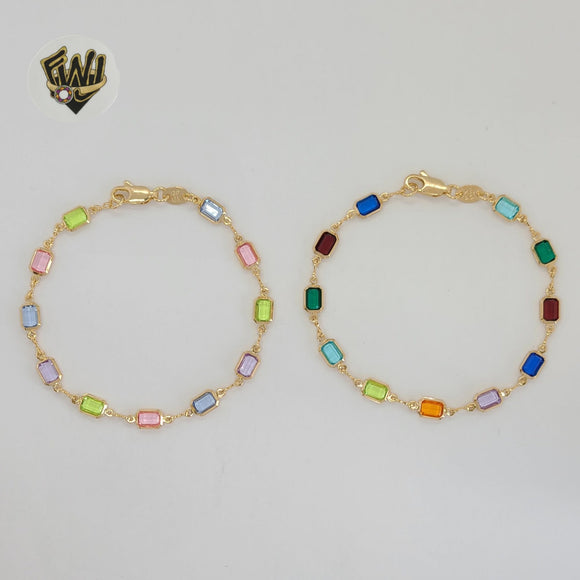 (1-0643) Gold Laminate - 5mm Multicolor Rectangles Link Bracelet - 7.5