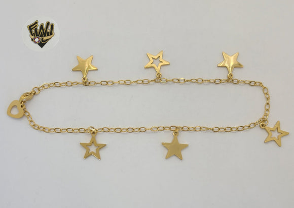 (4-3300-3) Stainless Steel - 2.5mm Star Charms Anklet - 10.5