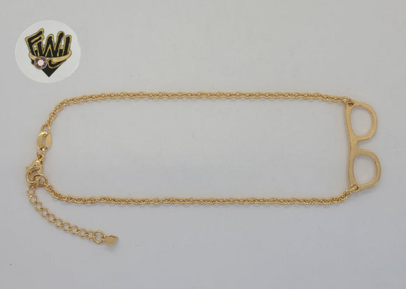 (1-0234) Gold Laminate - 2mm Rolo Link Glasses Anklet - 10” - BGF