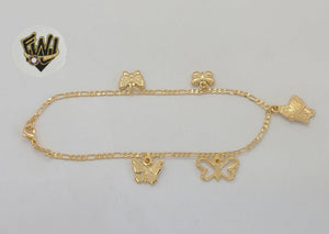 (1-0208-1) Gold Laminate - 3mm Figaro Link Butterflies Anklet - 10” - BGF