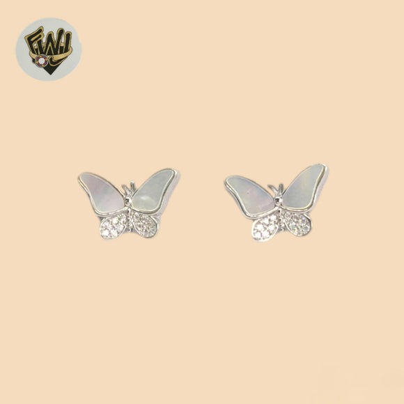 (2-3129) 925 Sterling Silver - Mother of Pearl Butterfly Earrings.