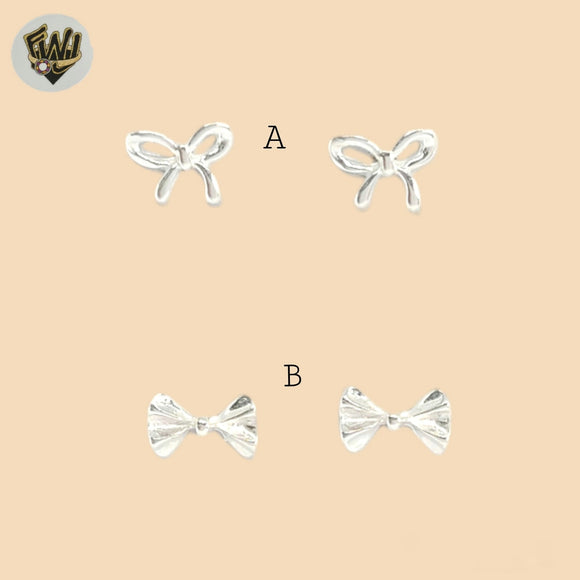 (2-3076) 925 Sterling Silver - Bow Stud Earrings.