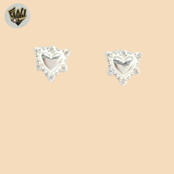 (2-3073-2) 925 Sterling Silver - Heart Zircon Stud Earrings.