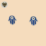 (2-3093) Pendientes de botón con mano de Hamsa en plata de ley 925. 