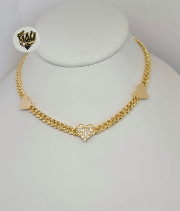 (1-6500-1) Gold Laminate - 5mm Curb Link Heart Necklace - 16