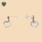 (2-3177) 925 Sterling Silver - Heart Dangle Earrings.