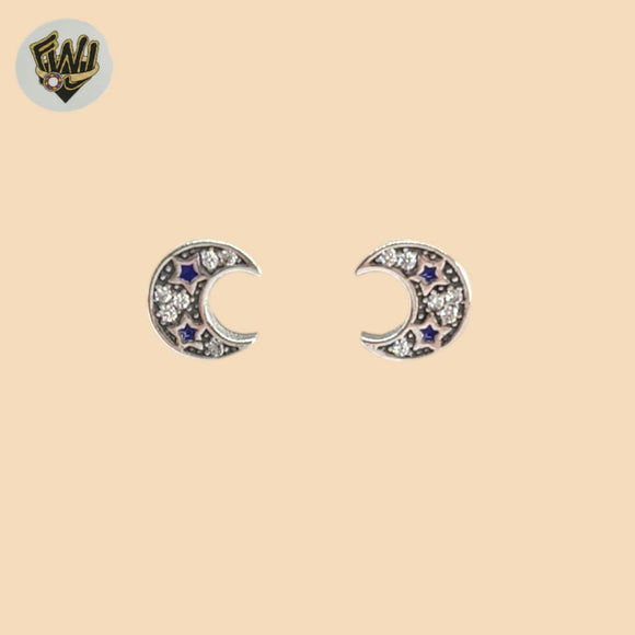 (2-3055) 925 Sterling Silver - Moon Stud Earrings.
