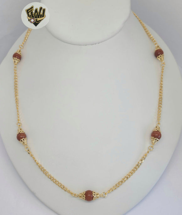 (1-6508-1) Gold Laminate - 3mm Venturina Beads Necklace - BGF