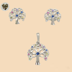 (2-6396) 925 Sterling Silver - Multicolor Tree Of Life Set.