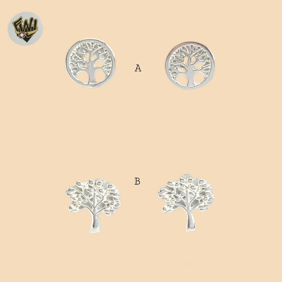 (2-3080) 925 Sterling Silver - Tree of Life Stud Earrings.
