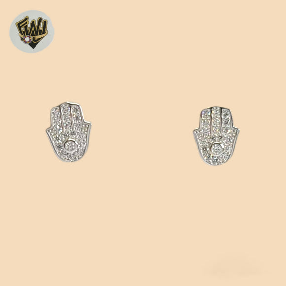 (2-3084-2) 925 Sterling Silver - Hamsa Hand Stud Earrings.