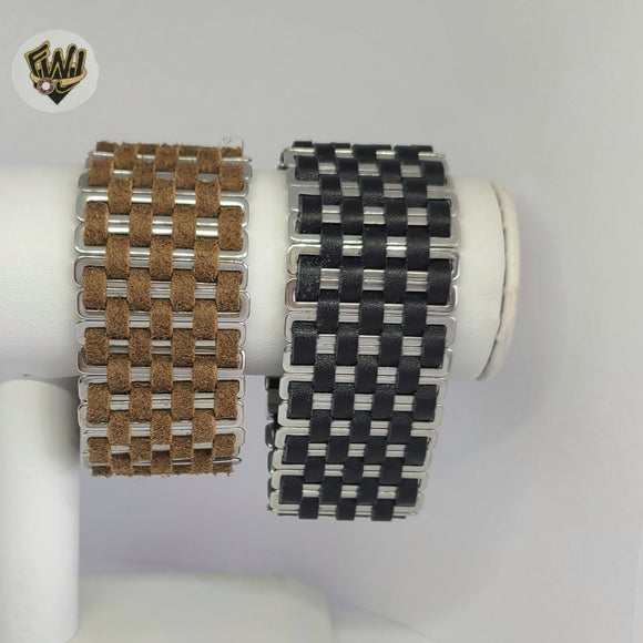 (MBRA-20-U) Stainless Steel - Leather Bracelet.