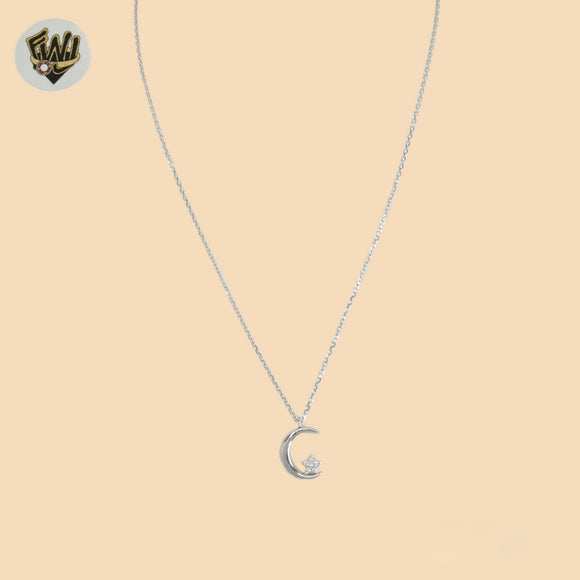 (2-66014-2) 925 Sterling Silver - 1mm Rolo Link Moon Necklace.