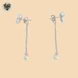 (2-3423) 925 Sterling Silver - Pearl Flower Dangle Earrings.