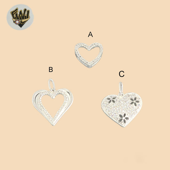 (2-1374) 925 Sterling Silver - Heart Zircon Pendants.