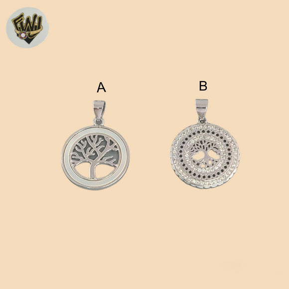 (2-1543) 925 Sterling Silver - Tree Circle Pendants.