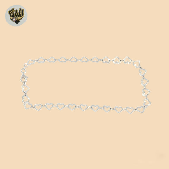 (2-0179-2) Plata de ley 925 - Tobillera con dijes de corazón de 2 mm - 9,5
