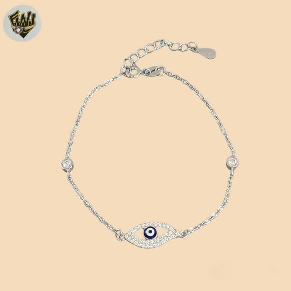 (2-0302-2) 925 Sterling Silver - 1.5mm Link Evil Eye Bracelet.