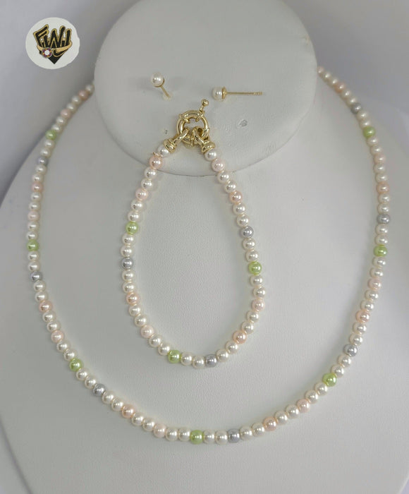 (MSET-06) Gold Laminate - 4mm Multicolor Mallorca Pearls Set