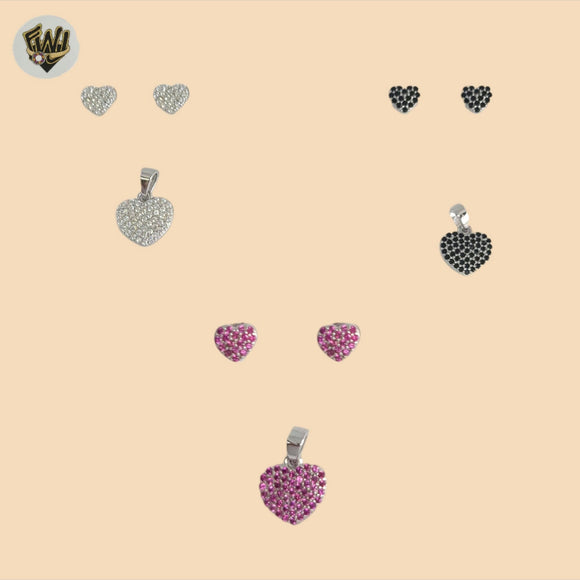 (2-6326) 925 Sterling Silver - Heart Zircon Set.