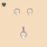 (2-6836) 925 Sterling Silver - Zircon Pearl Set.