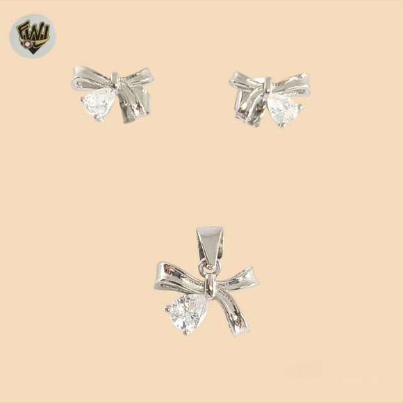 (2-6307) 925 Sterling Silver - Zircon Bow Set.