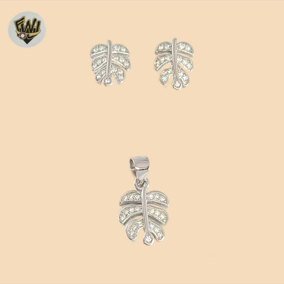 (2-6320) 925 Sterling Silver - Leaf Zircon Set.