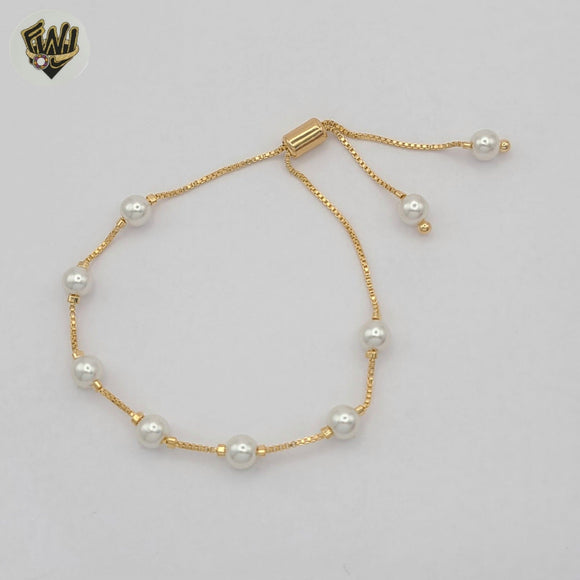 (MBRA-38) Gold Laminate - Adjustable Pearls Bracelet - BGF