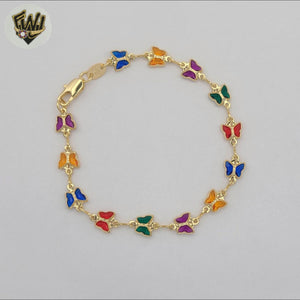 (1-0640) Gold Laminate - 7mm Multicolor Butterfly Bracelet - 7.5" - BGF